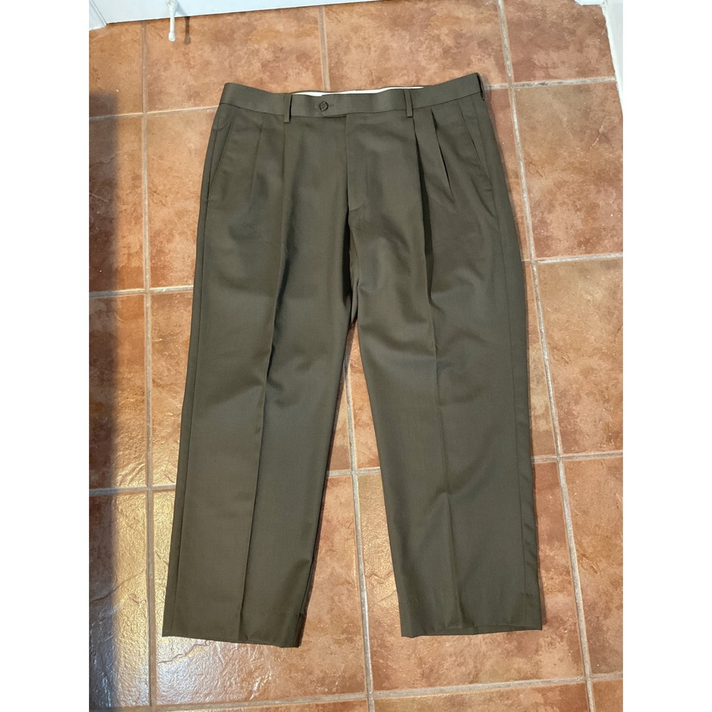 Pronto Uomo Dress Pants Mens 38 Olive Brown Excellent Pleated Wool Blend